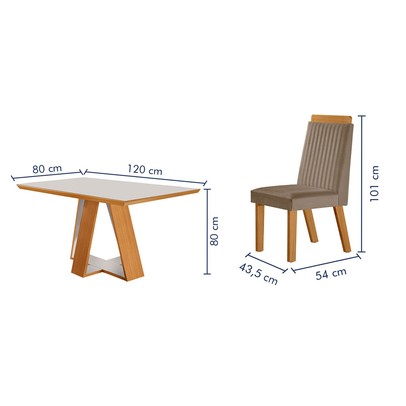 Mesa de Jantar 4 Lugares Viena com Vidro Castanho/Cinamomo/Suede Capuccino - Lj Móveis