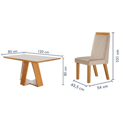 Mesa de Jantar 4 Lugares Viena com Vidro Castanho Cinamomo/Suede Creme - Lj Móveis