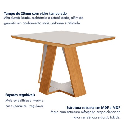 Mesa de Jantar 4 Lugares Viena com Vidro Castanho/Cinamomo/Suede Capuccino 17654 - Lj Móveis
