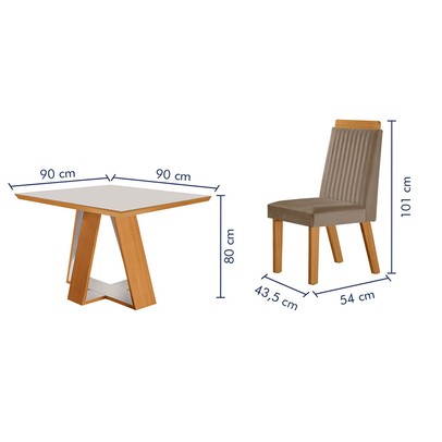 Mesa de Jantar 4 Lugares Viena com Vidro Castanho/Cinamomo/Suede Capuccino 17654 - Lj Móveis