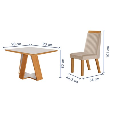Mesa de Jantar 4 Lugares Viena com Vidro Castanho Cinamomo/Suede Creme 17654 - Lj Móveis