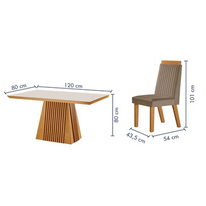 Mesa de Jantar 4 Lugares Austria Ripado com Vidro Castanho/Cinamomo/Suede Capuccino - Lj Móveis