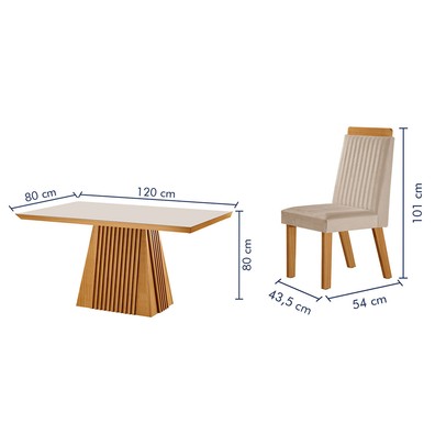 Mesa de Jantar 4 Lugares Austria Ripado com Vidro Castanho/Cinamomo/Suede Creme - Lj Móveis
