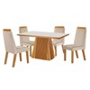 Mesa de Jantar 4 Lugares Austria Ripado com Vidro Castanho/Cinamomo/Suede Creme - Lj Móveis