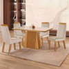 Mesa de Jantar 4 Lugares Austria Ripado com Vidro Castanho/Cinamomo/Suede Creme - Lj Móveis