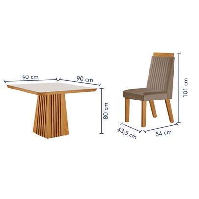 Mesa de Jantar 4 Lugares Austria Ripado com Vidro Castanho/Cinamomo/Suede Capuccino 17656 - Lj Móveis