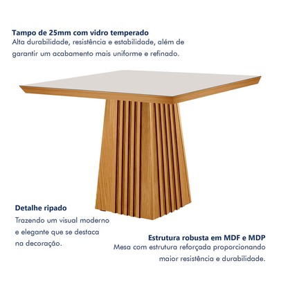 Mesa de Jantar 4 Lugares Austria Ripado com Vidro Castanho/Cinamomo/Suede Capuccino 17656 - Lj Móveis