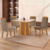Mesa de Jantar 4 Lugares Austria Ripado com Vidro Castanho/Cinamomo/Suede Capuccino 17656 - Lj Móveis