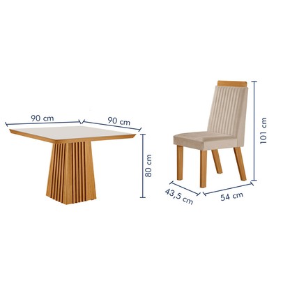 Mesa de Jantar 4 Lugares Austria Ripado com Vidro Castanho/Cinamomo/Suede Creme 17656 - Lj Móveis