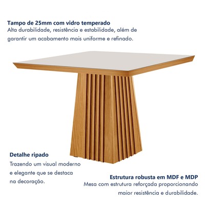 Mesa de Jantar 4 Lugares Austria Ripado com Vidro Castanho/Cinamomo/Suede Creme 17656 - Lj Móveis