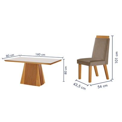 Mesa de Jantar 4 Lugares Austria Ripado com Vidro Castanho/Cinamomo/Suede Capuccino 17658 - Lj Móveis
