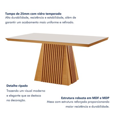 Mesa de Jantar 4 Lugares Austria Ripado com Vidro Castanho/Cinamomo/Suede Capuccino 17658 - Lj Móveis