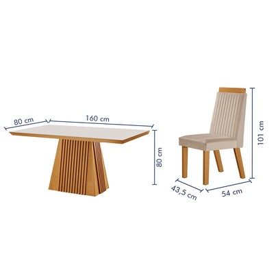 Mesa de Jantar 4 Lugares Austria Ripado com Vidro Castanho/Cinamomo/Suede Creme 17658 - Lj Móveis