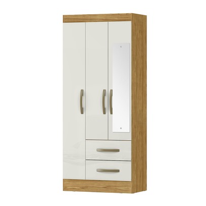 Guarda-Roupa Solteiro Adolfo 3 Portas 2 Gavetas com Espelho Marrocos/Off White - Mx Móveis