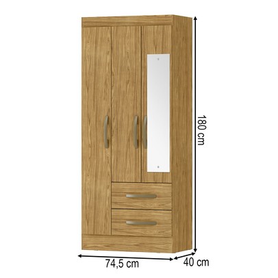 Guarda-Roupa Solteiro Adolfo 3 Portas 2 Gavetas com Espelho Marrocos - Mx Móveis