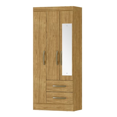 Guarda-Roupa Solteiro Adolfo 3 Portas 2 Gavetas com Espelho Marrocos - Mx Móveis