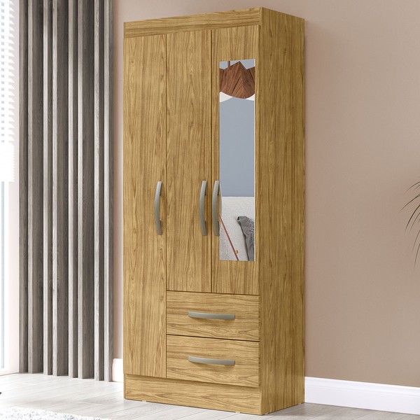 Guarda-Roupa Solteiro Adolfo 3 Portas 2 Gavetas com Espelho Marrocos - Mx Móveis