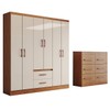 Guarda-Roupa Solteiro Europa 6 Portas 2 Gavetas e Cômoda 6 Gavetas Cinamomo/Off White - Panorama Móveis
