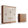 Guarda-Roupa Solteiro Europa 6 Portas 2 Gavetas e Cômoda 6 Gavetas Cinamomo/Off White - Panorama Móveis