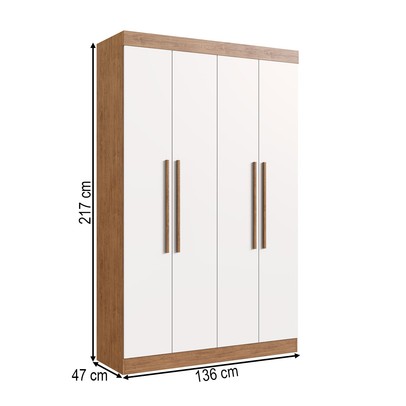 Guarda-Roupa Solteiro Melbourne 4 Portas 2 Gavetas 100% Mdf Off White/Nogueira - Doripel Móveis