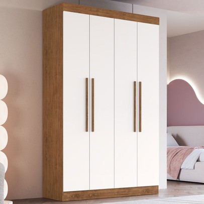 Guarda-Roupa Solteiro Melbourne 4 Portas 2 Gavetas 100% Mdf Off White/Nogueira - Doripel Móveis