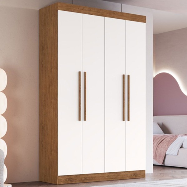 Guarda-Roupa Solteiro Melbourne 4 Portas 2 Gavetas 100% Mdf Off White/Nogueira - Doripel Móveis