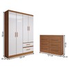Guarda-Roupa Solteiro Europa 4 Portas 2 Gavetas e Cômoda 6 Gavetas Cinamomo/Off White - Panorama Móveis