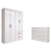 Guarda-Roupa Solteiro Europa 4 Portas 2 Gavetas e Cômoda 6 Gavetas Branco - Panorama Móveis