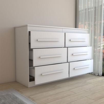 Guarda-Roupa Casal Europa 8 Portas 4 Gavetas e Cômoda 6 Gavetas 100% Mdf Branco - Panorama Móveis