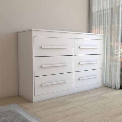 Guarda-Roupa Casal Europa 8 Portas 4 Gavetas e Cômoda 6 Gavetas 100% Mdf Branco - Panorama Móveis