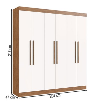 Guarda-Roupa Casal Darwin 6 Portas 4 Gavetas 100% Mdf Off White/Nogueira - Doripel Móveis