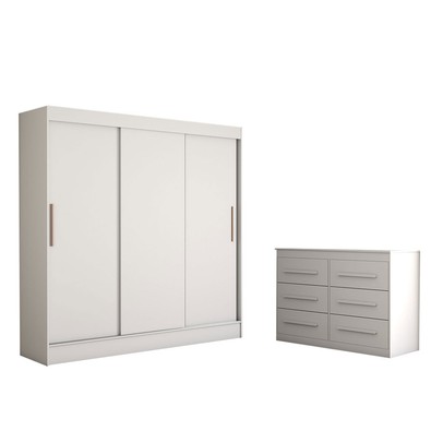 Guarda-Roupa Solteiro Europa 3 Portas 2 Gavetas e Cômoda 6 Gavetas Branco - Panorama Móveis