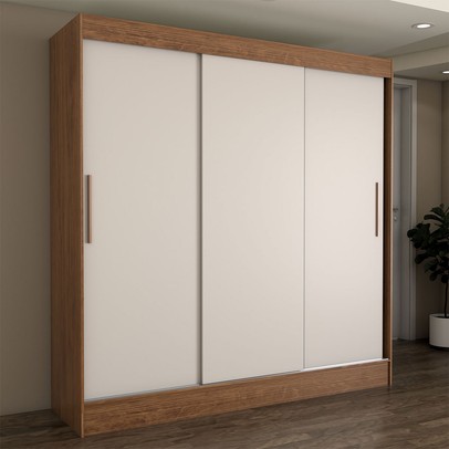 Guarda-Roupa Solteiro Europa 3 Portas 2 Gavetas e Cômoda 6 Gavetas Cinamomo/Off White - Panorama Móveis