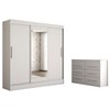 Guarda-Roupa Solteiro Europa 3 Portas 2 Gavetas e Cômoda 6 Gavetas Espelhado Branco - Panorama Móveis