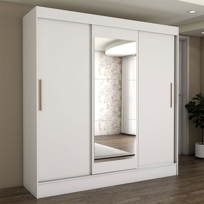 Guarda-Roupa Solteiro Europa 3 Portas 2 Gavetas e Cômoda 6 Gavetas Espelhado Branco - Panorama Móveis