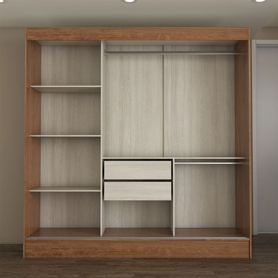 Guarda-Roupa Solteiro Europa 3 Portas 2 Gavetas e Cômoda 6 Gavetas Espelhado Cinamomo/Off White - Panorama Móveis