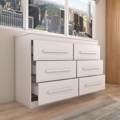 Guarda-Roupa Solteiro Europa 2 Portas 2 Gavetas e Cômoda 6 Gavetas Branco - Panorama Móveis