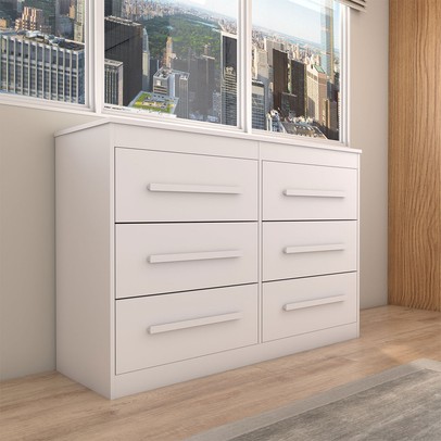 Guarda-Roupa Solteiro Europa 2 Portas 2 Gavetas e Cômoda 6 Gavetas Branco - Panorama Móveis