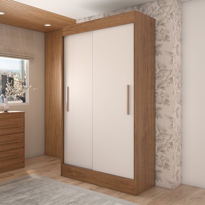 Guarda-Roupa Solteiro Europa 2 Portas 2 Gavetas e Cômoda 6 Gavetas Cinamomo/Off White - Panorama Móveis