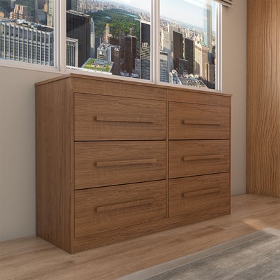 Guarda-Roupa Solteiro Europa 2 Portas 2 Gavetas e Cômoda 6 Gavetas Cinamomo/Off White - Panorama Móveis