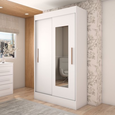 Guarda-Roupa Solteiro Europa 2 Portas 2 Gavetas e Cômoda 6 Gavetas com Espelho Branco - Panorama Móveis