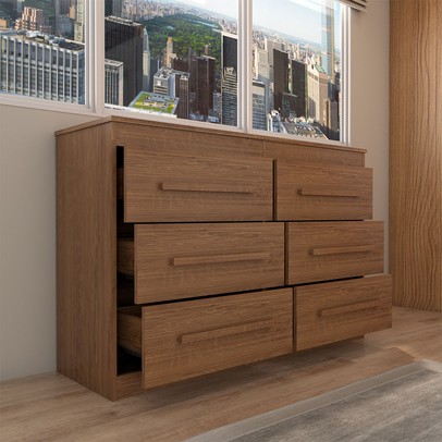 Guarda-Roupa Solteiro Europa 2 Portas 2 Gavetas e Cômoda 6 Gavetas com Espelho Cinamomo/Off White  - Panorama Móveis