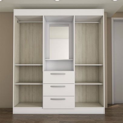 Guarda-Roupa Solteiro Europa 4 Portas 3 Gavetas e Cômoda 6 Gavetas Branco - Panorama Moveis