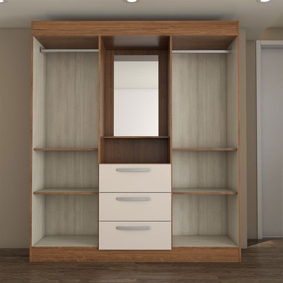 Guarda-Roupa Solteiro Europa 4 Portas 3 Gavetas e Cômoda 6 Gavetas Cinamomo/Off White - Panorama Moveis