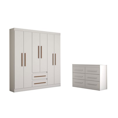 Guarda-Roupa Solteiro Europa 6 Portas 2 Gavetas e Cômoda 6 Gavetas 100% Mdf Branco - Panorama Móveis
