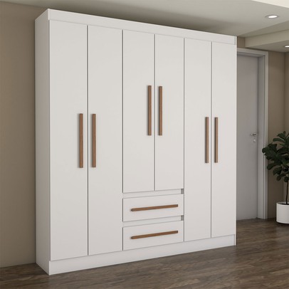 Guarda-Roupa Solteiro Europa 6 Portas 2 Gavetas e Cômoda 6 Gavetas 100% Mdf Branco - Panorama Móveis