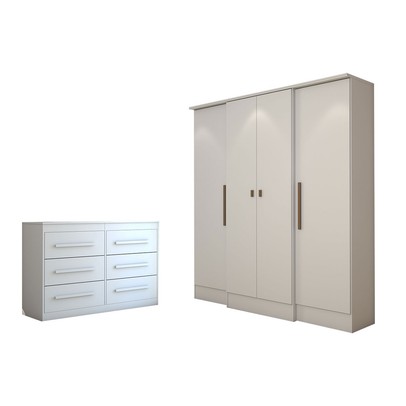 Guarda-Roupa Casal Europa 4 Portas 2 Gavetas e Cômoda 6 Gavetas Branco - Panorama Móveis