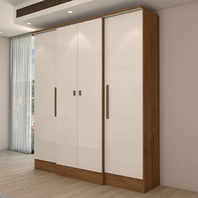 Guarda-Roupa Casal Europa 4 Portas 2 Gavetas e Cômoda 6 Gavetas Cinamomo/Off White - Panorama Móveis