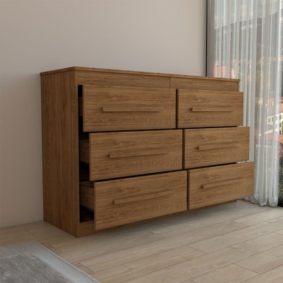 Guarda-Roupa Casal Europa 4 Portas 2 Gavetas e Cômoda 6 Gavetas Cinamomo/Off White - Panorama Móveis