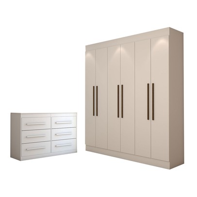 Guarda-Roupa Casal Europa 6 Portas 2 Gavetas e Cômoda 6 Gavetas 100% Mdf Branco - Panorama Móveis